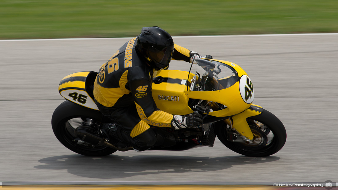 1991 Ducati # 46 ridden by Bob Robbins at Road America, Elkhart Lake, WI. Turn 7 / DSC_7992