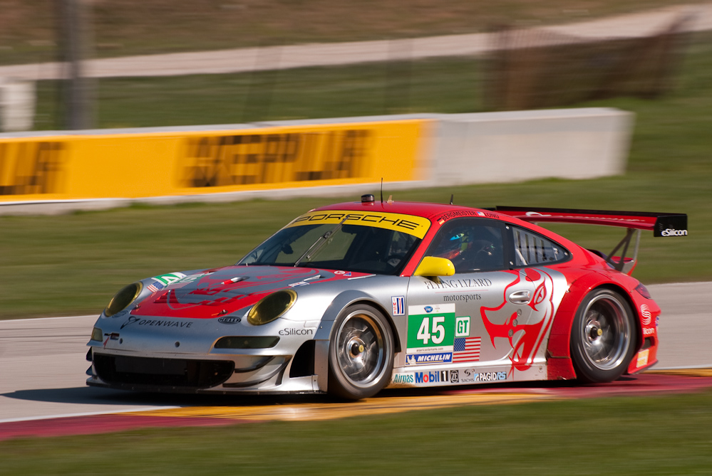 Flying Lizard Motorsports Porsche 911 GT3 RSR, Car No 45 in turn 7, Road America, Elkhart Lake WI  ~  DSC_1797