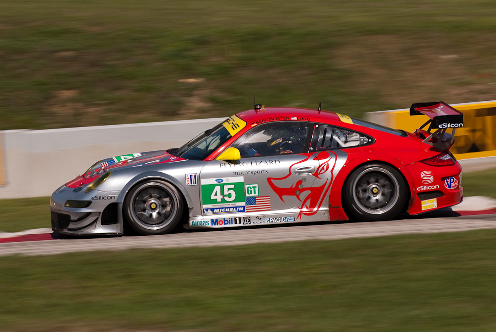 Flying Lizard Motorsports Porsche 911 GT3 RSR, Car No 45 in turn 7, Road America, Elkhart Lake WI  ~  DSC_1913