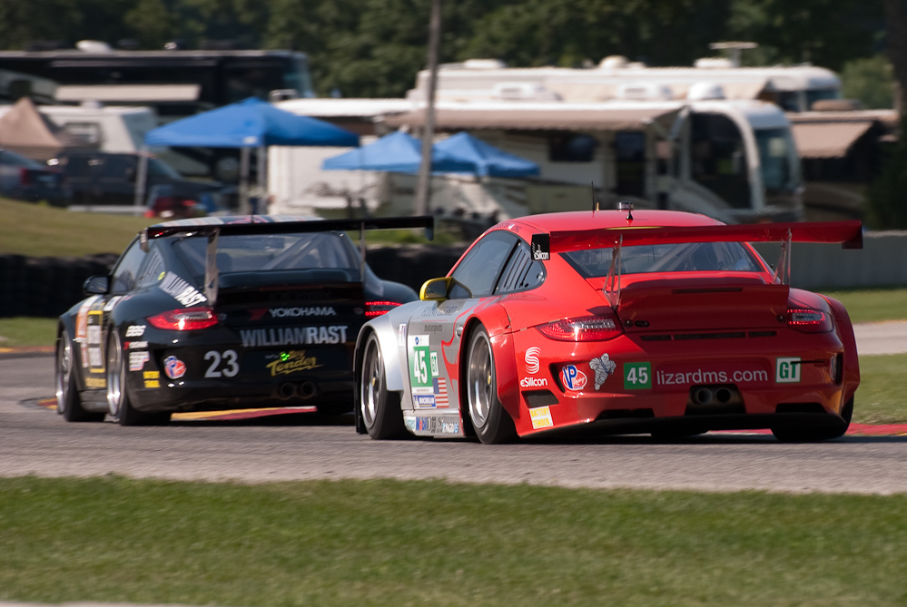Flying Lizard Motorsports Porsche 911 GT3 RSR, Car No 45 in turn 7, Road America, Elkhart Lake WI  ~  DSC_1991
