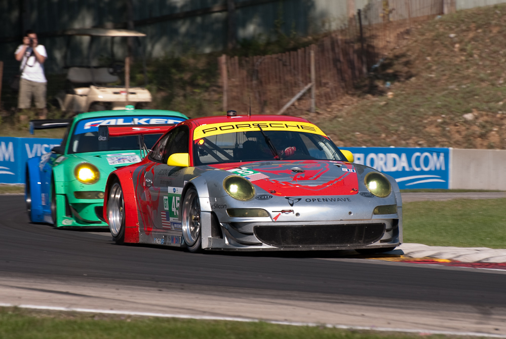 Flying Lizard Motorsports Porsche 911 GT3 RSR, Car No 45 in turn 6, Road America, Elkhart Lake WI  ~  DSC_2630
