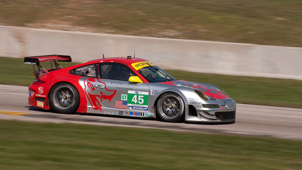 Flying Lizard Motorsports Porsche 911 GT3 RSR, Car No 45 in turn 7, Road America, Elkhart Lake WI  ~  DSC_2681