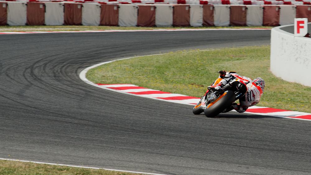 Dani Pedrosa on the #26 Repsol Honda Team at Circuit de Catalunya turn 4 / DSC_5141