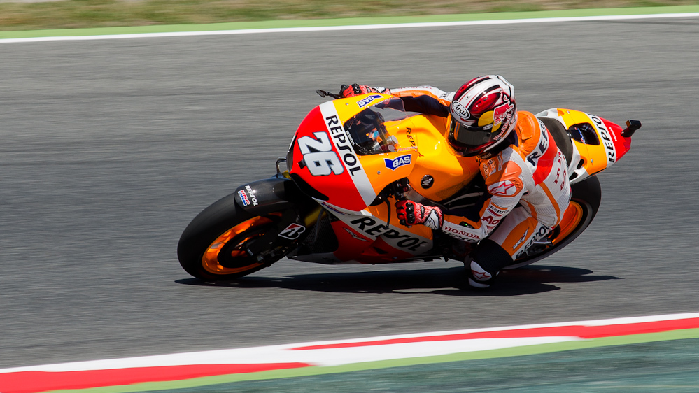 Dani Pedrosa on the #26 Repsol Honda Team at Circuit de Catalunya turn 2 / DSC_6013