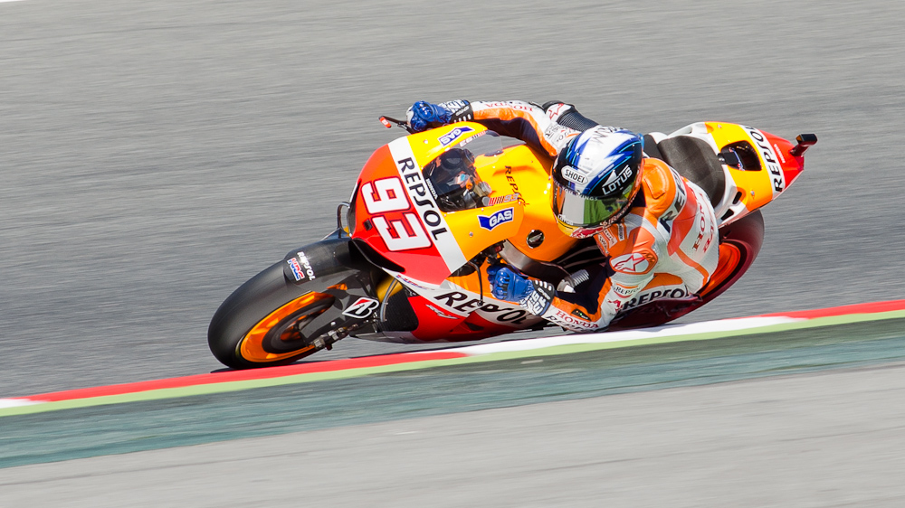 Marc Marquez on the #93 Repsol Honda Team at Circuit de Catalunya turn 2 / DSC_6234