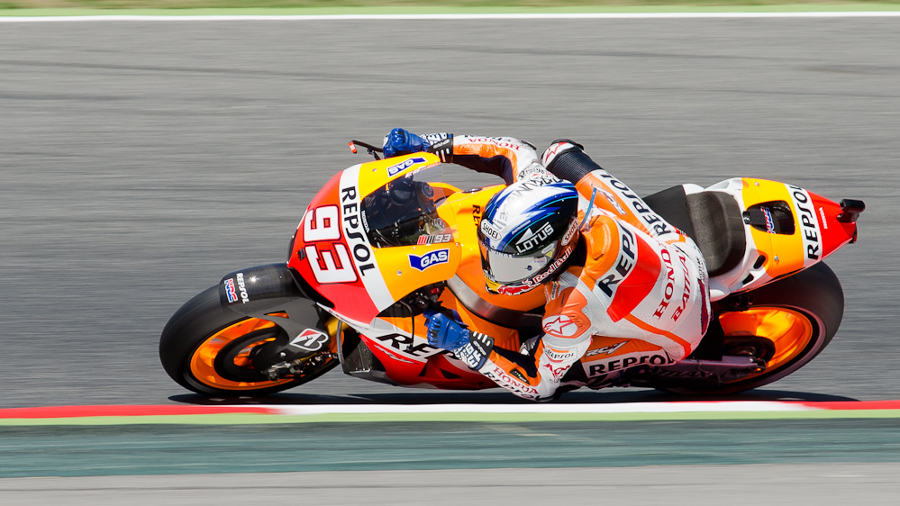 Marc Marquez on the #93 Repsol Honda Team at Circuit de Catalunya turn 2 / DSC_6357