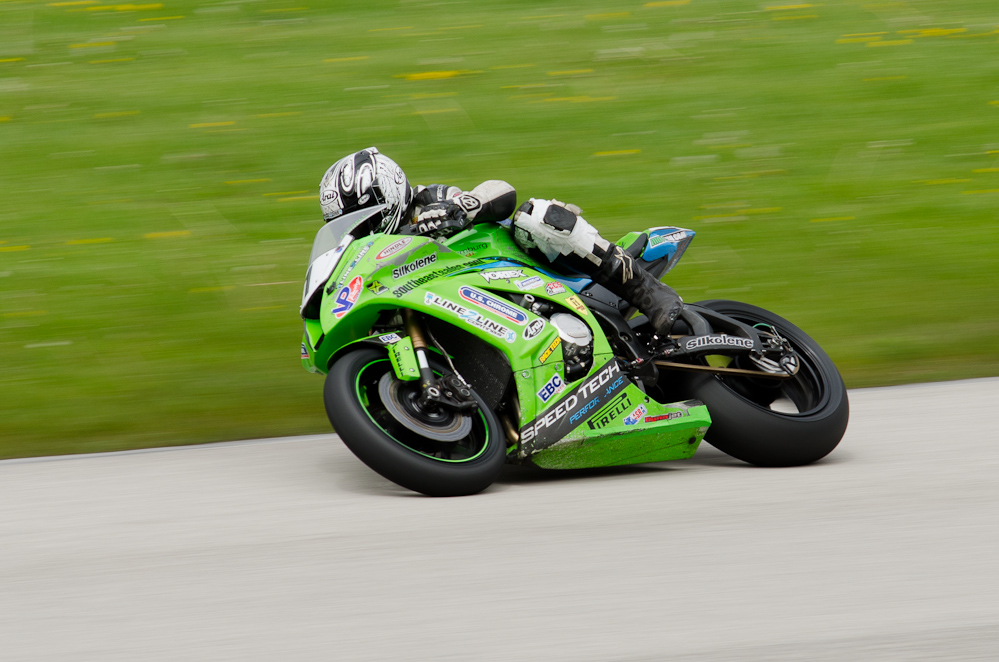 DSC_1676 / Jason Farrell on the Number 1 Kawasaki in turn 9 at Road America, Elkhart Lake, WI