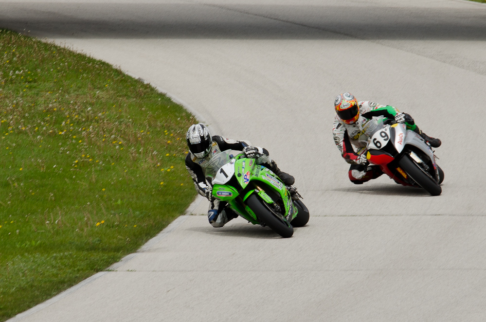 DSC_1700 / Jason Farrell No1 and Brian Hall No 69  on Kawasaki ZX10Rs in turn 9 at Road America, Elkhart Lake, WI