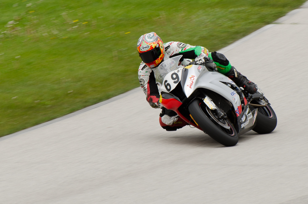 DSC_1788 / Brian Hall on the No 69 Kawasaki ZX10R in turn 9 at Road America, Elkhart Lake, WI