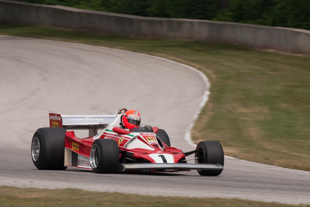 Chris MacAllister driving a 1976 Ferrari 312T2 in turn 13 Road America, Elkhart Lake, WI  ~  DSC_0473