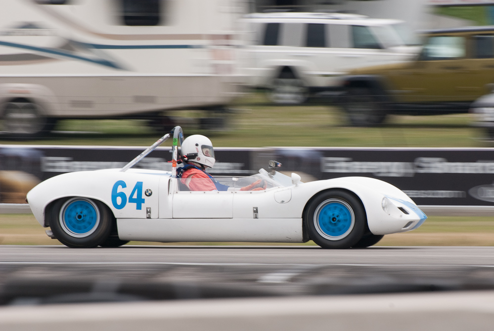 Tom Strand driving a 1964 Elva MK7S in turn 8 Road America, Elkhart Lake, WI  ~  DSC_0632
