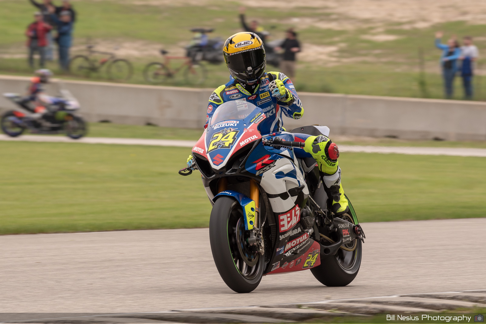 A happy Toni Elias after winning race one on Saturday. on the Number 24 Yoshimura Suzuki Factory Racing Suzuki GSX-R1000 / DSC_0992 / 4