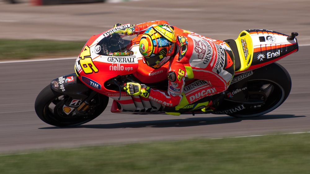Valentino Rossi on the number 46 Ducati Desmosedici GP11.1 in turn 6, Indianapolis Motor Speedway  ~  DSC_3261