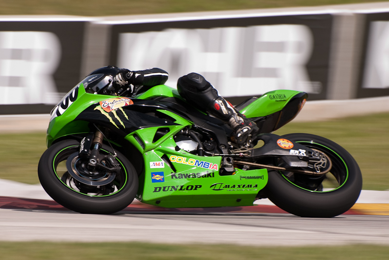 David Gaviria, No. 700 on a Kawasaki Ninja ZX-6R in turn 7, Road America, Elkhart Lake, WI
