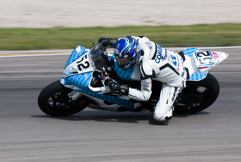 Michael Corbino, No. 52 on a Yamaha YZF-R6 in turn 6, Road America, Elkhart Lake, WI