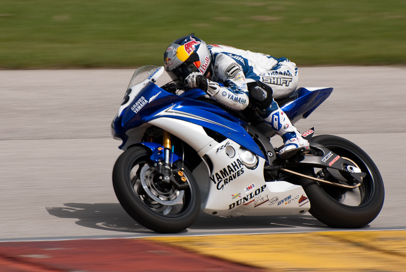 Josh Herrin, No. 8 on the Team Graves Yamaha YZF-R6 in turn 7, Road America, Elkhart Lake, WI