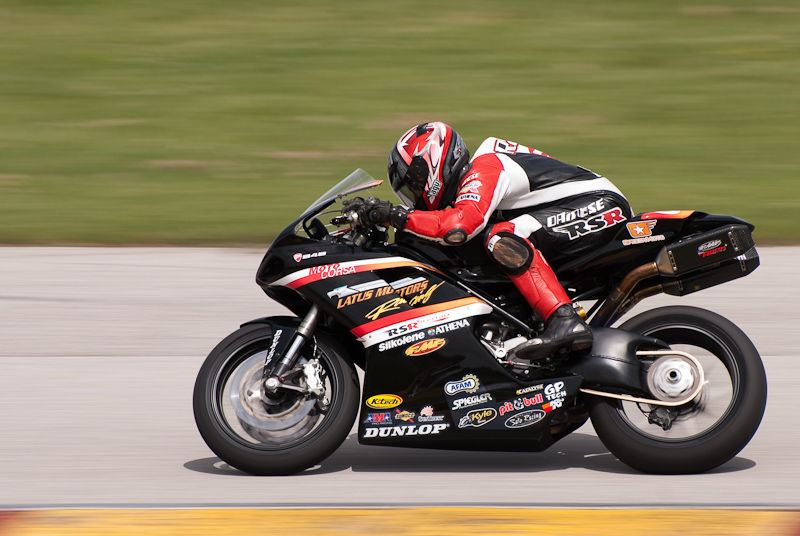 Steve Rapp, No. 15 on the Team Latus Motors Racing Ducati 848 exiting turn 7, Road America, Elkhart Lake, WI