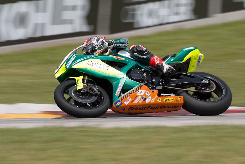 P. J. Jacobsen, No. 54 on the Celtic Racing Suzuki GSX-R600 in turn 7, Road America, Elkhart Lake, WI
