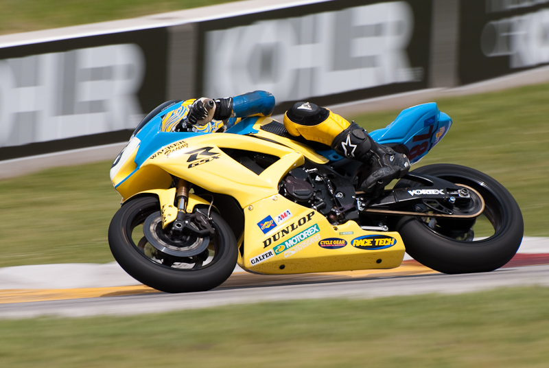 Reese Wacker, No. 78 on the Wacker Racing LLC Suzuki GSX-R600 in turn 7, Road America, Elkhart Lake, WI