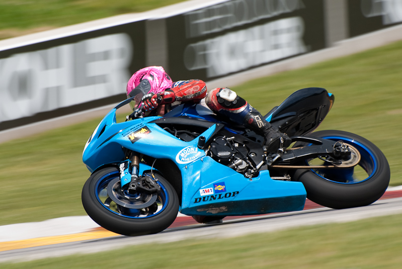 Shawn Hill, No. 231 on the SRH Plumbing Inc Suzuki GSX-R600 in turn 7, Road America, Elkhart Lake, WI