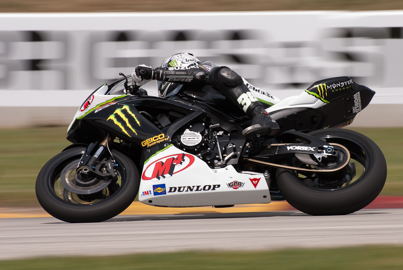 Martin Cardenas, No. 36 on the M4 Monster Energy Suzuki GSX-R600 in turn 7, Road America, Elkhart Lake, WI