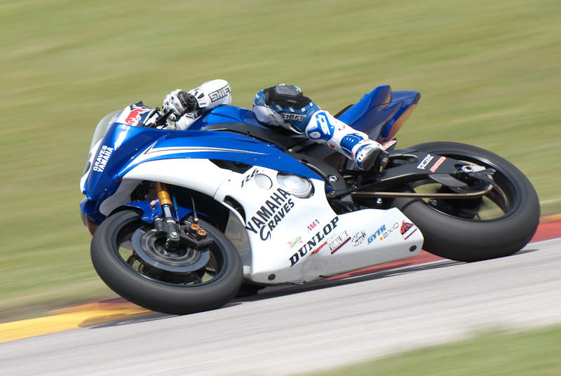 Josh Herrin, No. 8 on the Team Graves Yamaha YZF-R6 in turn 7, Road America, Elkhart Lake, WI
