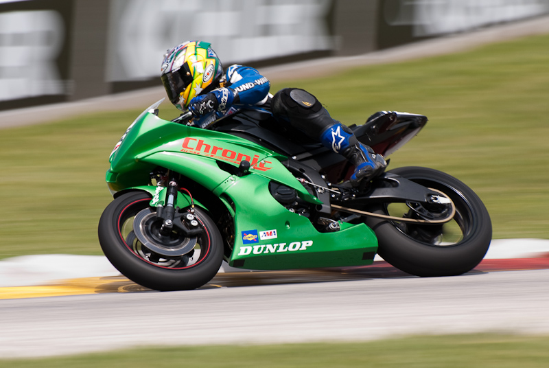Sam Rozynski, No. 175 on the Chronic Motorsports Yamaha YZF-R6 in turn 6, Road America, Elkhart Lake, WI