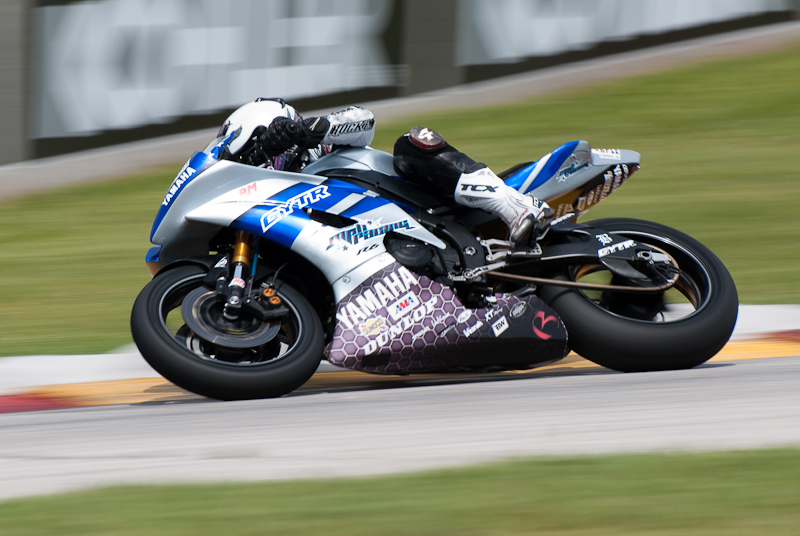 Melissa Paris, No. 13 on the MPH Racing Inc Yamaha YZF-R6 in turn 7, Road America, Elkhart Lake, WI