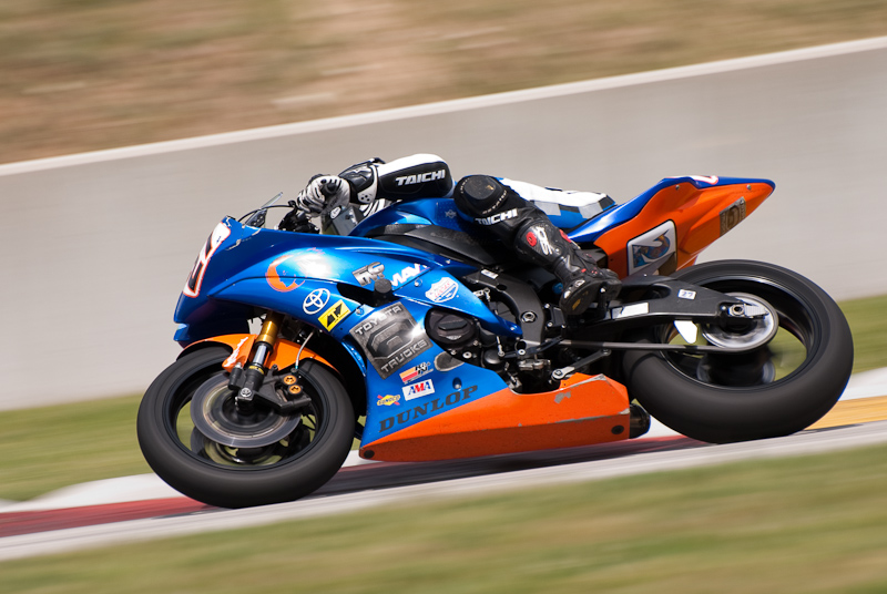Dominic Jones, No. 27on the Four Feathers Racing Yamaha YZF-R6 in turn 7, Road America, Elkhart Lake, WI