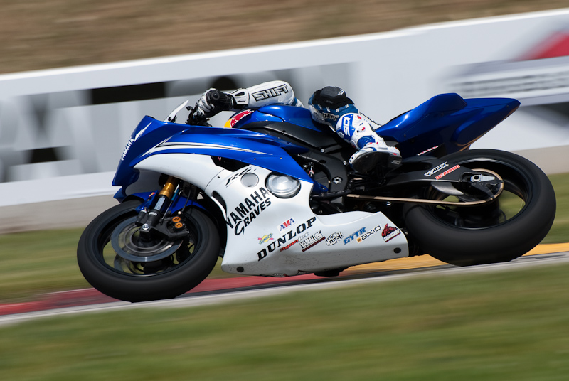 Josh Herrin, No. 8 on the Team Graves Yamaha YZF-R6 in turn 7, Road America, Elkhart Lake, WI