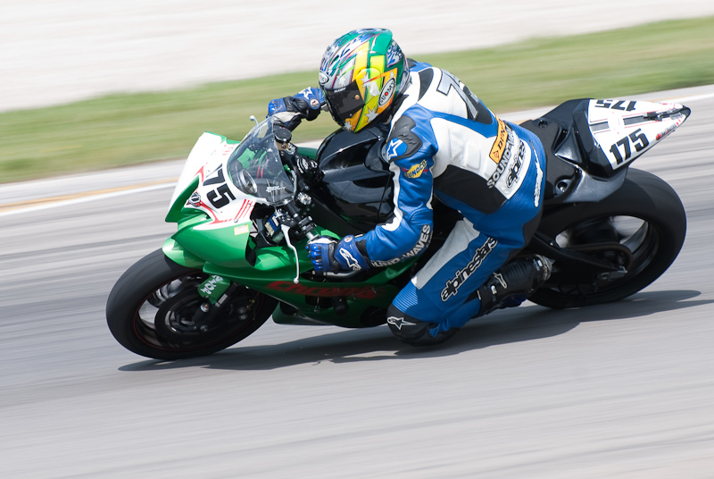 Sam Rozynski, No. 175 on the Chronic Motorsports Yamaha YZF-R6 in turn 6, Road America, Elkhart Lake, WI