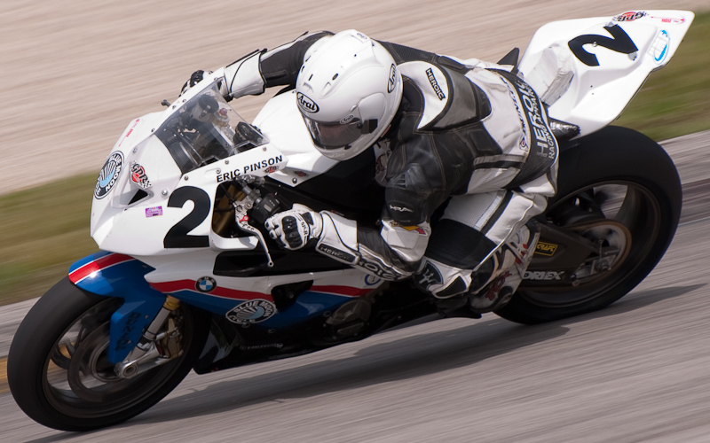Eric Pinson, No.2 on the Blue Moon Liberty Waves BMW S1000RR in turn 6, Road America, Elkhart Lake, WI