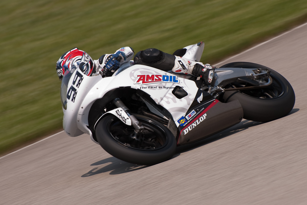 Geoff May on the No 99 Amsoil EBR Racing Buell 1125R in the bend, Road America, Elkhart Lake, WI