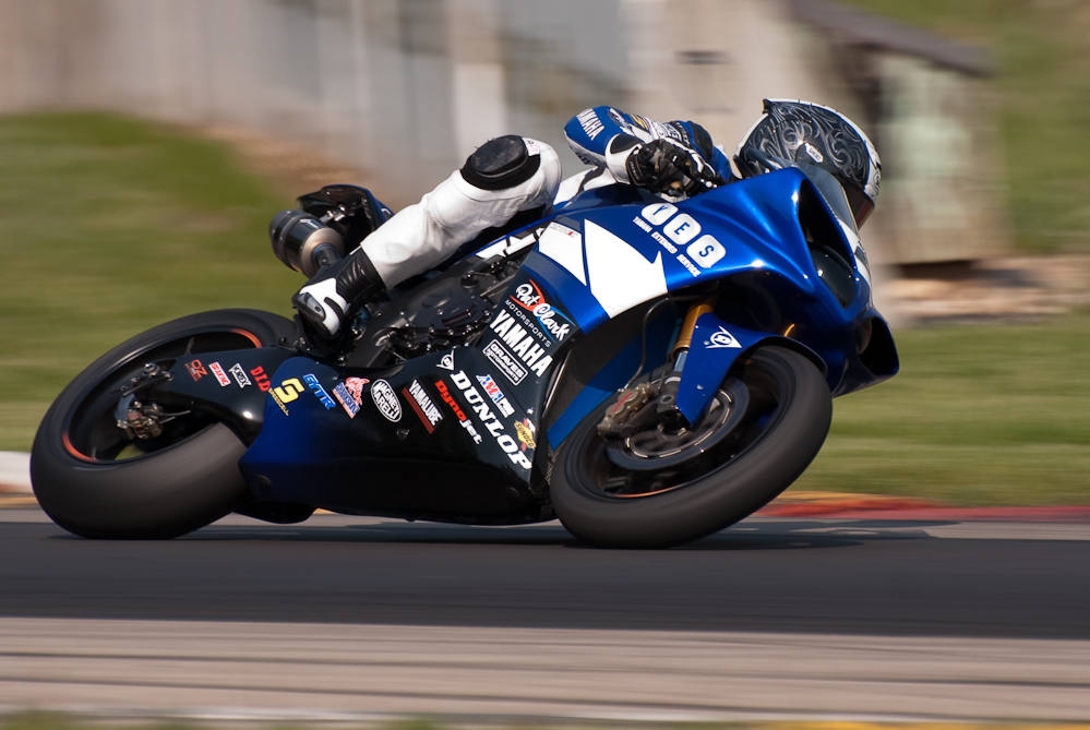 Chris Clark on the No 2 Yamaha Extended Service, Pat Clark Sports, Graves, Yamaha R1 in turn 6, Road America, Elkhart Lake, WI