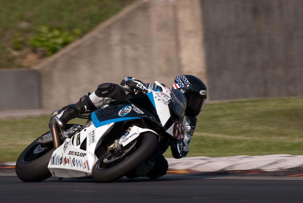 Tony Kasper on the No 68 Team Iron Horse BMW ·ESP BMW S1000RR in turn 6, Road America, Elkhart Lake, WI