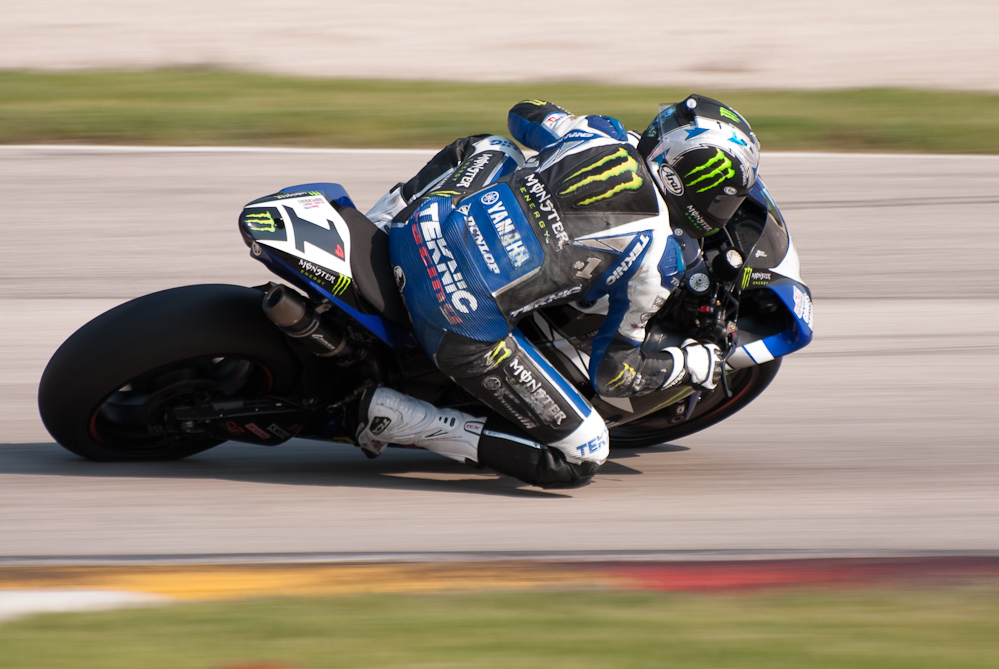 Josh Hayes on the No 1 Monster Energy Graves Yamaha R1 in turn 7, Road America, Elkhart Lake, WI