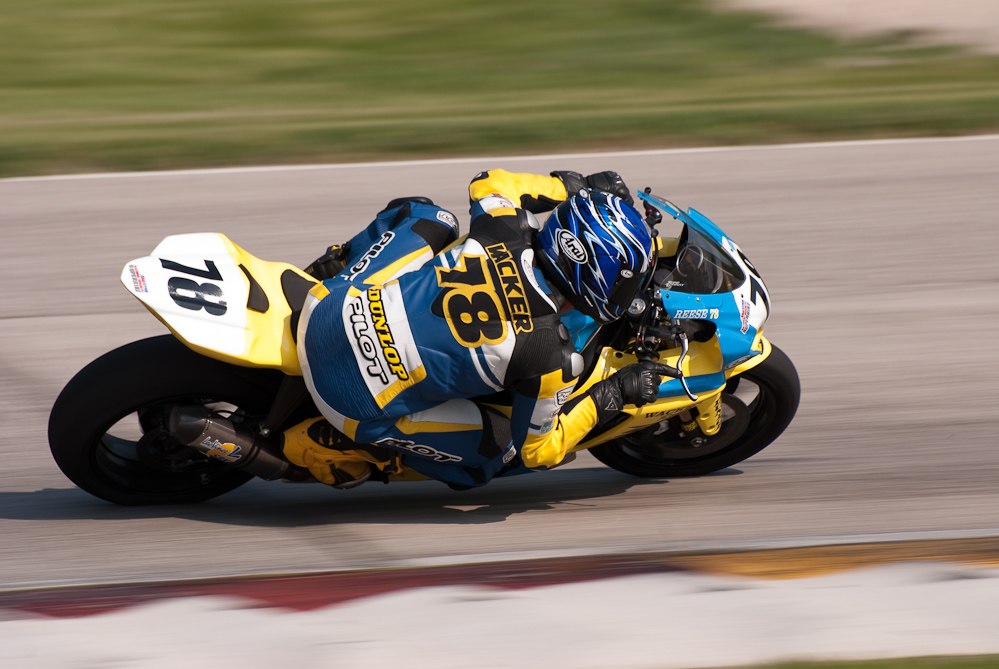 Reese Wacker on the No 78 Wacker Racing LLC Suzuki GSX-R1000 in turn 7, Road America, Elkhart Lake, WI