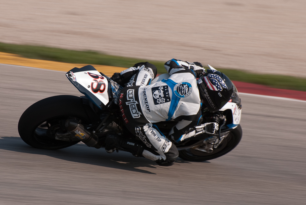 Tony Kasper on the No 68 Team Iron Horse BMW ·ESP BMW S1000RR in turn 7, Road America, Elkhart Lake, WI