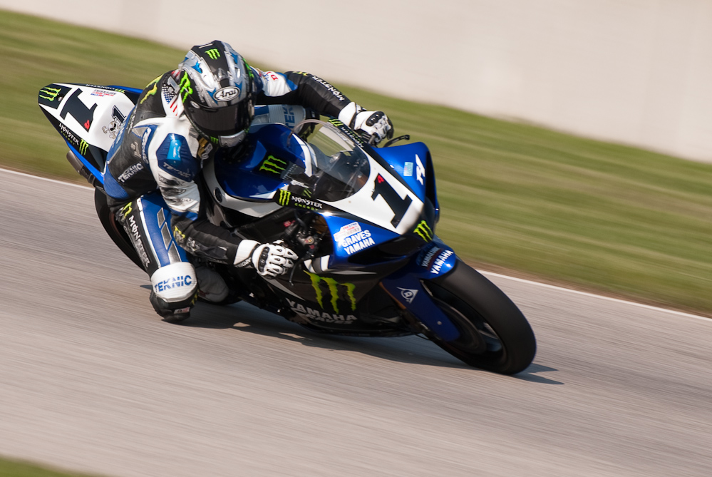Josh Hayes on the No 1 Monster Energy Graves Yamaha R1 in turn 7, Road America, Elkhart Lake, WI