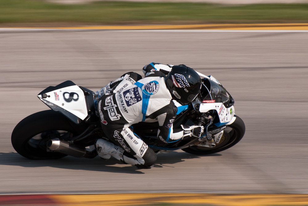 Chris Peris on the No 8 Team Iron Horse BMW ·ESP BMW S1000RR in turn 7, Road America, Elkhart Lake, WI