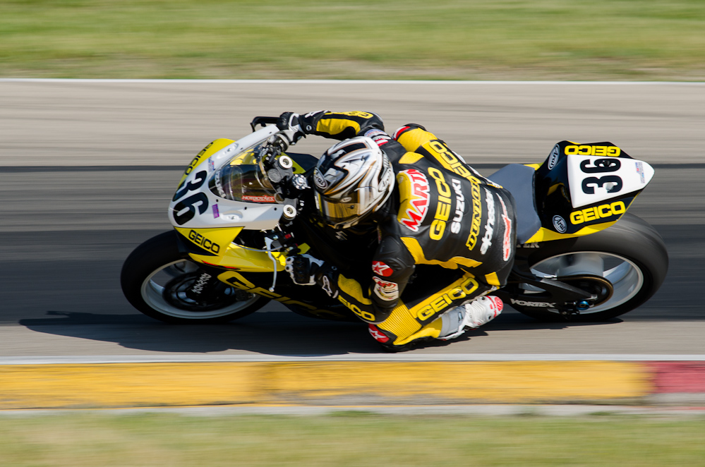 Martin Cardenas on the No. 36 Geico Suzuki Suzuki GSX-R600 in turn 6, Road America, Elkhart Lake, WI  ~  DSC_3471