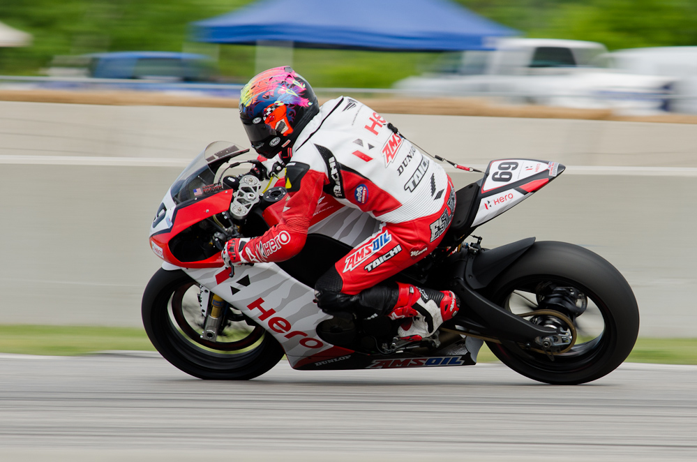 Danny Eslick on the No. 69 Team Hero EBR 1190RS in turn 8, Road America, Elkhart Lake, WI  ~  DSC_3989