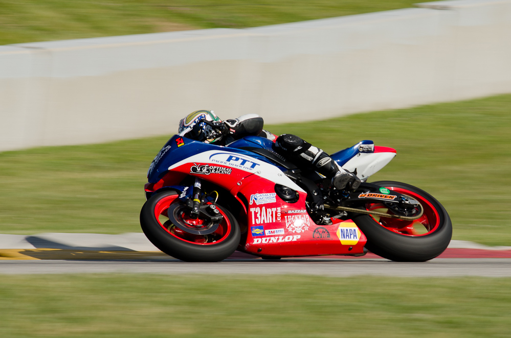 Charles Weaver on the No. 13 Racer13.com Pacific Track Time Yamaha YZF-R6 in turn 7, Road America, Elkhart Lake, WI  ~  DSC_3268
