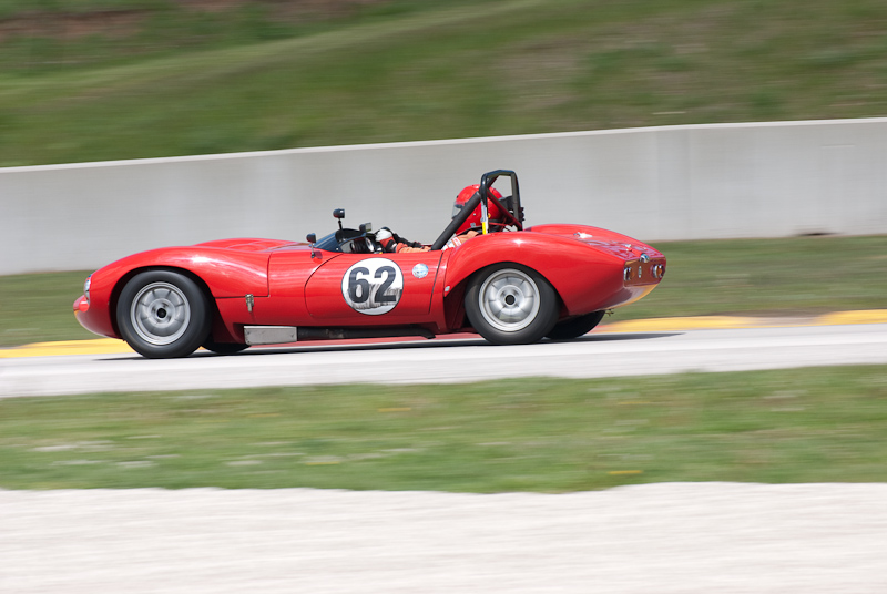 1967 Ginetta G4 car# 62 driven by Lee Talbot in turn 7 at Road America, Elkhart Lake, WI.
