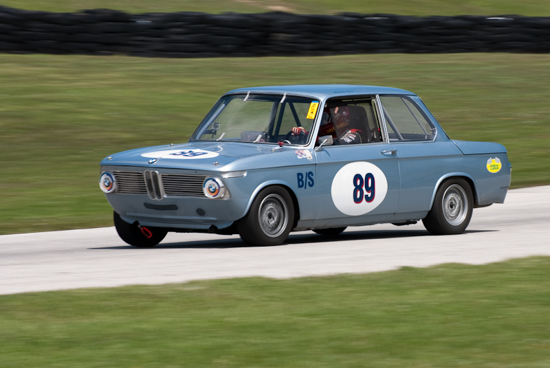 1966 BMW 1600-2 car# 89 driven by Michelle Gesse in turn 7 at Road America, Elkhart Lake, WI.