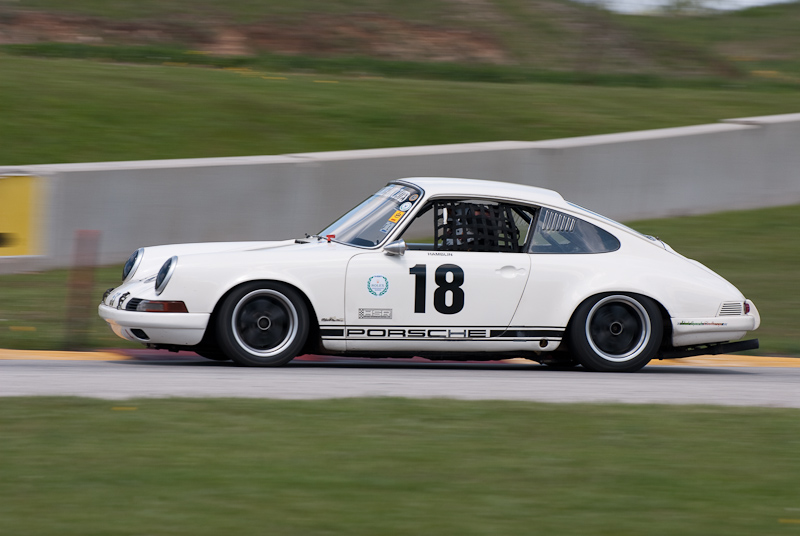 1968 Porsche 911 car# 18 Driven by Jim Hamblin in turn 7 at Road America, Elkhart Lake, WI