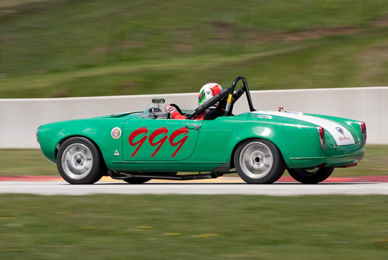 1963 Alfa Romeo Giulia Spider car# 999 Eliseo Carrillo in turn 7 at Road America, Elkhart Lake, WI