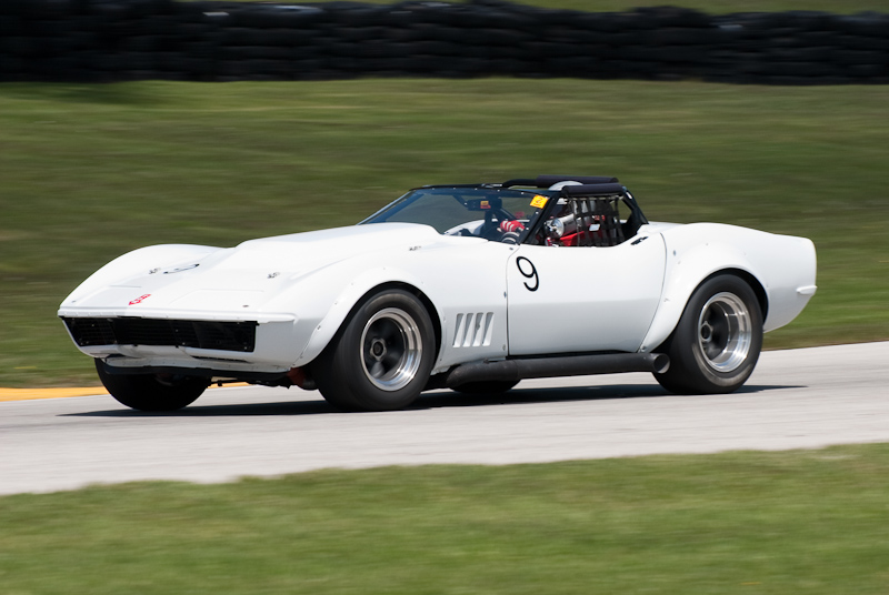 1969 Chevy Corvette car# 9 driven by Brad Hoyt in turn 7 at Road America, Elkhart Lake, WI
