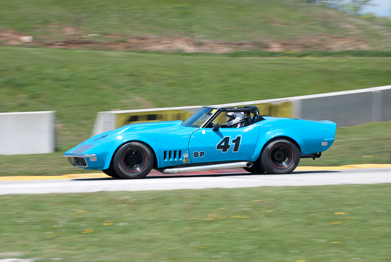 1969 Chevy Corvette car# 41 driven by Darwin Bosell in turn 7 at Road America, Elkhart Lake, WI