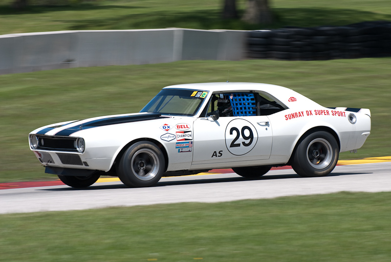 1967 Chevy Camaro Z/28 car# 29 driven by Grahame Bryant in turn 7 at Road America, Elkhart Lake, WI